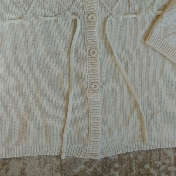 Blair Button Up V Neck Cardigan Sweater L Cream Off White - Picture 5 of 15